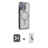 MARSİLYAN™- iPhone 15 Pro Max Kılıf Zirve Doku Prime - Şeffaf Pasifik Cam Ekran Koruyucu + PVD Metal Kamera Lens - SH