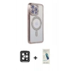 MARSİLYAN™- iPhone 15 Pro Max Kılıf Zirve Doku Prime - Şeffaf Pasifik Cam Ekran Koruyucu + PVD Metal Kamera Lens - SH