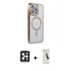 MARSİLYAN™- iPhone 15 Pro Max Kılıf Zirve Doku Prime - Şeffaf Pasifik Cam Ekran Koruyucu + PVD Metal Kamera Lens - SH