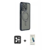MARSİLYAN™- iPhone 15 Pro Max Kılıf Zirve Doku Prime - Şeffaf Pasifik Cam Ekran Koruyucu + PVD Metal Kamera Lens - SH