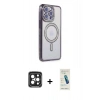 MARSİLYAN™- iPhone 15 Pro Max Kılıf Zirve Doku Prime - Şeffaf Pasifik Cam Ekran Koruyucu + PVD Metal Kamera Lens - SH