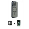 MARSİLYAN™- iPhone 15 Pro Max Kılıf Zirve Doku Prime - Siyah 360 Mat Full Body Arka Koruyucu + PVD Metal Kamera Lens - GI