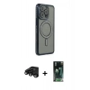 MARSİLYAN™- iPhone 15 Pro Max Kılıf Zirve Doku Prime - Siyah 360 Mat Full Body Arka Koruyucu + Raze Metal Kamera Lens - SH