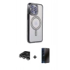 MARSİLYAN™- iPhone 15 Pro Max Kılıf Zirve Doku Prime - Siyah 3D Antistatik Hayalet Cam Ekran Koruyucu + Raze Metal Kamera Lens - GS