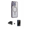 MARSİLYAN™- iPhone 15 Pro Max Kılıf Zirve Doku Prime - Siyah 3D Antistatik Hayalet Cam Ekran Koruyucu + Raze Metal Kamera Lens - GS