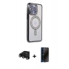 MARSİLYAN™- iPhone 15 Pro Max Kılıf Zirve Doku Prime - Siyah 3D Antistatik Hayalet Cam Ekran Koruyucu + Raze Metal Kamera Lens - SH