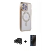 MARSİLYAN™- iPhone 15 Pro Max Kılıf Zirve Doku Prime - Siyah 3D Antistatik Hayalet Cam Ekran Koruyucu + Raze Metal Kamera Lens - TMGI