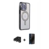 MARSİLYAN™- iPhone 15 Pro Max Kılıf Zirve Doku Prime - Siyah 3D Antistatik Hayalet Cam Ekran Koruyucu + Raze Metal Kamera Lens - TMGI