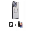 MARSİLYAN™- iPhone 15 Pro Max Kılıf Zirve Doku Prime - Siyah 3D Antistatik Mat Seramik Nano Ekran Koruyucu + PVD Metal Kamera Lens - SH