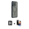 MARSİLYAN™- iPhone 15 Pro Max Kılıf Zirve Doku Prime - Siyah 3D Antistatik Mat Seramik Nano Ekran Koruyucu + PVD Metal Kamera Lens - SH
