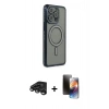 MARSİLYAN™- iPhone 15 Pro Max Kılıf Zirve Doku Prime - Siyah 3D Antistatik Mat Seramik Nano Ekran Koruyucu + Raze Metal Kamera Lens - TMGI