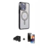 MARSİLYAN™- iPhone 15 Pro Max Kılıf Zirve Doku Prime - Siyah 3D Antistatik Mat Seramik Nano Ekran Koruyucu + Raze Metal Kamera Lens - TMGI
