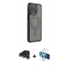 MARSİLYAN™- iPhone 15 Pro Max Kılıf Zirve Doku Prime - Siyah 3D Antistatik Seramik Nano Ekran Koruyucu + Raze Metal Kamera Lens - GS