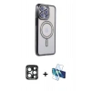 MARSİLYAN™- iPhone 15 Pro Max Kılıf Zirve Doku Prime - Siyah 3D Antistatik Seramik Nano Ekran Koruyucu + PVD Metal Kamera Lens - LT