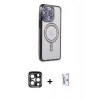 MARSİLYAN™- iPhone 15 Pro Max Kılıf Zirve Doku Prime - Siyah Bilvis 0.18mm Plus Cam Ekran Koruyucu + PVD Metal Kamera Lens - LT