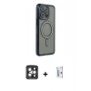 MARSİLYAN™- iPhone 15 Pro Max Kılıf Zirve Doku Prime - Siyah Bilvis 0.18mm Plus Cam Ekran Koruyucu + PVD Metal Kamera Lens - GI