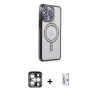 MARSİLYAN™- iPhone 15 Pro Max Kılıf Zirve Doku Prime - Siyah Bilvis 0.18mm Plus Cam Ekran Koruyucu + PVD Metal Kamera Lens - GS