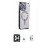 MARSİLYAN™- iPhone 15 Pro Max Kılıf Zirve Doku Prime - Siyah Bilvis 0.18mm Plus Cam Ekran Koruyucu + PVD Metal Kamera Lens - SH