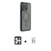 MARSİLYAN™- iPhone 15 Pro Max Kılıf Zirve Doku Prime - Siyah Bilvis 0.18mm Plus Cam Ekran Koruyucu + PVD Metal Kamera Lens - GS