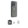 MARSİLYAN™- iPhone 15 Pro Max Kılıf Zirve Doku Prime - Siyah Bilvis 0.18mm Plus Cam Ekran Koruyucu + PVD Metal Kamera Lens - TU
