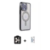 MARSİLYAN™- iPhone 15 Pro Max Kılıf Zirve Doku Prime - Siyah Bilvis 0.18mm Plus Cam Ekran Koruyucu + PVD Metal Kamera Lens - TU