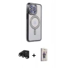 MARSİLYAN™- iPhone 15 Pro Max Kılıf Zirve Doku Prime - Siyah Bilvis 3D Cam Ekran Koruyucu + Raze Metal Kamera Lens - SH