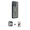 MARSİLYAN™- iPhone 15 Pro Max Kılıf Zirve Doku Prime - Siyah Bilvis 3D Mat Cam Ekran Koruyucu + PVD Metal Kamera Lens - GS