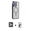 MARSİLYAN™- iPhone 15 Pro Max Kılıf Zirve Doku Prime - Siyah Bilvis 3D Mat Cam Ekran Koruyucu + PVD Metal Kamera Lens - SH