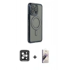MARSİLYAN™- iPhone 15 Pro Max Kılıf Zirve Doku Prime - Siyah Bilvis 3D Mat Cam Ekran Koruyucu + PVD Metal Kamera Lens - SH