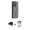 MARSİLYAN™- iPhone 15 Pro Max Kılıf Zirve Doku Prime - Siyah Bilvis 5in1 3D Magic Cam Ekran Koruyucu + Gümüş Raze Metal Kamera Lens