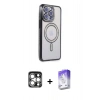 MARSİLYAN™- iPhone 15 Pro Max Kılıf Zirve Doku Prime - Siyah Bilvis 5in1 3D Magic Cam Ekran Koruyucu + PVD Metal Kamera Lens - GS