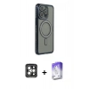 MARSİLYAN™- iPhone 15 Pro Max Kılıf Zirve Doku Prime - Siyah Bilvis 5in1 3D Magic Cam Ekran Koruyucu + PVD Metal Kamera Lens - GI