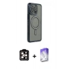 MARSİLYAN™- iPhone 15 Pro Max Kılıf Zirve Doku Prime - Siyah Bilvis 5in1 3D Magic Cam Ekran Koruyucu + PVD Metal Kamera Lens - TU