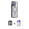 MARSİLYAN™- iPhone 15 Pro Max Kılıf Zirve Doku Prime - Siyah Bilvis 5in1 3D Magic Cam Ekran Koruyucu + PVD Metal Kamera Lens - LT