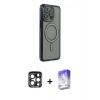 MARSİLYAN™- iPhone 15 Pro Max Kılıf Zirve Doku Prime - Siyah Bilvis 5in1 3D Magic Cam Ekran Koruyucu + PVD Metal Kamera Lens - LT