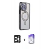 MARSİLYAN™- iPhone 15 Pro Max Kılıf Zirve Doku Prime - Siyah Bilvis 5in1 3D Magic Cam Ekran Koruyucu + PVD Metal Kamera Lens - SH