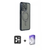 MARSİLYAN™- iPhone 15 Pro Max Kılıf Zirve Doku Prime - Siyah Bilvis 5in1 3D Magic Cam Ekran Koruyucu + PVD Metal Kamera Lens - SH