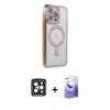 MARSİLYAN™- iPhone 15 Pro Max Kılıf Zirve Doku Prime - Siyah Bilvis 5in1 5D Magic Hayalet Cam Ekran Koruyucu + Siyah PVD Metal Kamera Lens