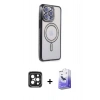 MARSİLYAN™- iPhone 15 Pro Max Kılıf Zirve Doku Prime - Siyah Bilvis 5in1 5D Magic Hayalet Cam Ekran Koruyucu + Siyah PVD Metal Kamera Lens