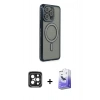 MARSİLYAN™- iPhone 15 Pro Max Kılıf Zirve Doku Prime - Siyah Bilvis 5in1 5D Magic Hayalet Cam Ekran Koruyucu + Siyah PVD Metal Kamera Lens