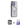 MARSİLYAN™- iPhone 15 Pro Max Kılıf Zirve Doku Prime - Siyah Bilvis 5in1 5D Magic Hayalet Cam Ekran Koruyucu + PVD Metal Kamera Lens - LT