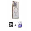 MARSİLYAN™- iPhone 15 Pro Max Kılıf Zirve Doku Prime - Siyah Bilvis 5in1 5D Magic Hayalet Cam Ekran Koruyucu + PVD Metal Kamera Lens - LT