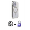 MARSİLYAN™- iPhone 15 Pro Max Kılıf Zirve Doku Prime - Siyah Bilvis 5in1 5D Magic Hayalet Cam Ekran Koruyucu + PVD Metal Kamera Lens - LT