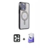 MARSİLYAN™- iPhone 15 Pro Max Kılıf Zirve Doku Prime - Siyah Bilvis 5in1 5D Magic Hayalet Cam Ekran Koruyucu + PVD Metal Kamera Lens - LT