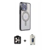 MARSİLYAN™- iPhone 15 Pro Max Kılıf Zirve Doku Prime - Siyah Bilvis Hayalet Cam Ekran Koruyucu + PVD Metal Kamera Lens - TU