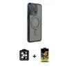 MARSİLYAN™- iPhone 15 Pro Max Kılıf Zirve Doku Prime - Siyah Buffer Cam Ekran Koruyucu + PVD Metal Kamera Lens - TU