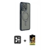 MARSİLYAN™- iPhone 15 Pro Max Kılıf Zirve Doku Prime - Siyah Buffer Cam Ekran Koruyucu + PVD Metal Kamera Lens - SH