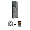 MARSİLYAN™- iPhone 15 Pro Max Kılıf Zirve Doku Prime - Siyah Buffer Hayalet Cam Ekran Koruyucu + PVD Metal Kamera Lens - GS