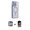 MARSİLYAN™- iPhone 15 Pro Max Kılıf Zirve Doku Prime - Siyah Buffer Hayalet Cam Ekran Koruyucu + PVD Metal Kamera Lens - GS