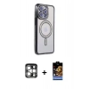 MARSİLYAN™- iPhone 15 Pro Max Kılıf Zirve Doku Prime - Siyah Buffer Hayalet Cam Ekran Koruyucu + PVD Metal Kamera Lens - GS